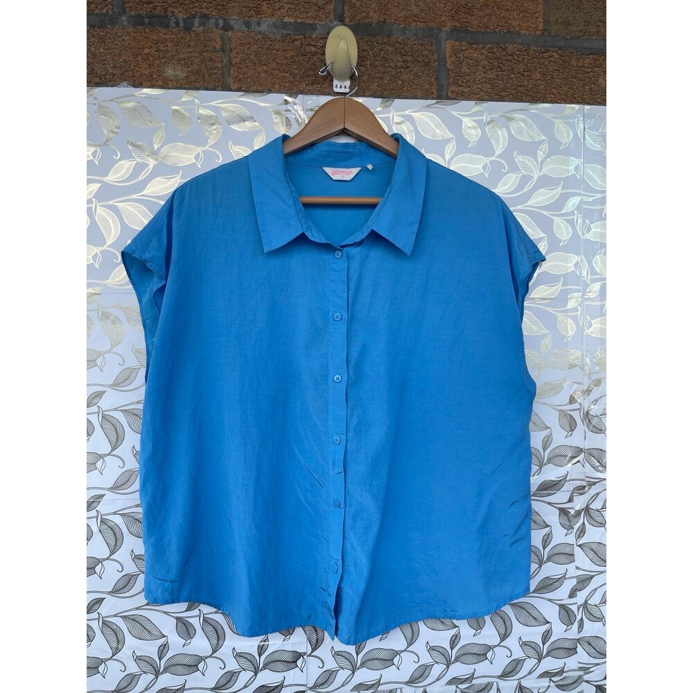 Gorman Short Sleeve Blouse Size 16 Blue Viscose Cotton Casual Minimalist